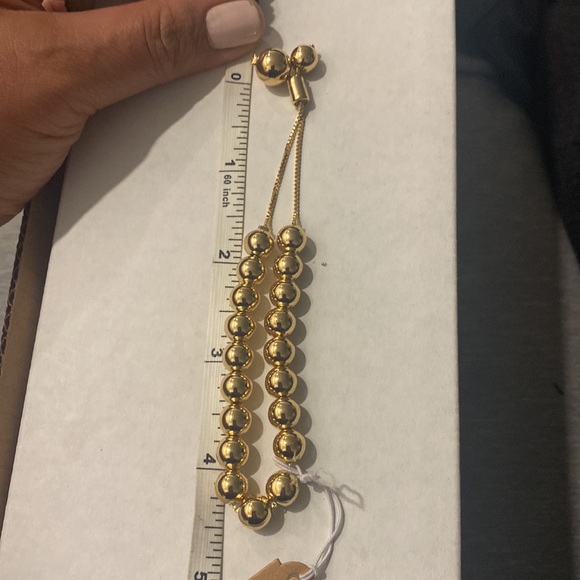 18K GOLD FILLED BEAD GEMSTONE BRACELET, GOLD BEAD ADJUSTABLE BRACELET - Picture 4 of 4